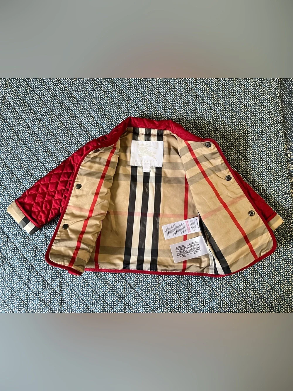 BURBERRY EUC Red Quilted Jacket CHERRY CHILDREN Nova Kids 9M Boys or Girls